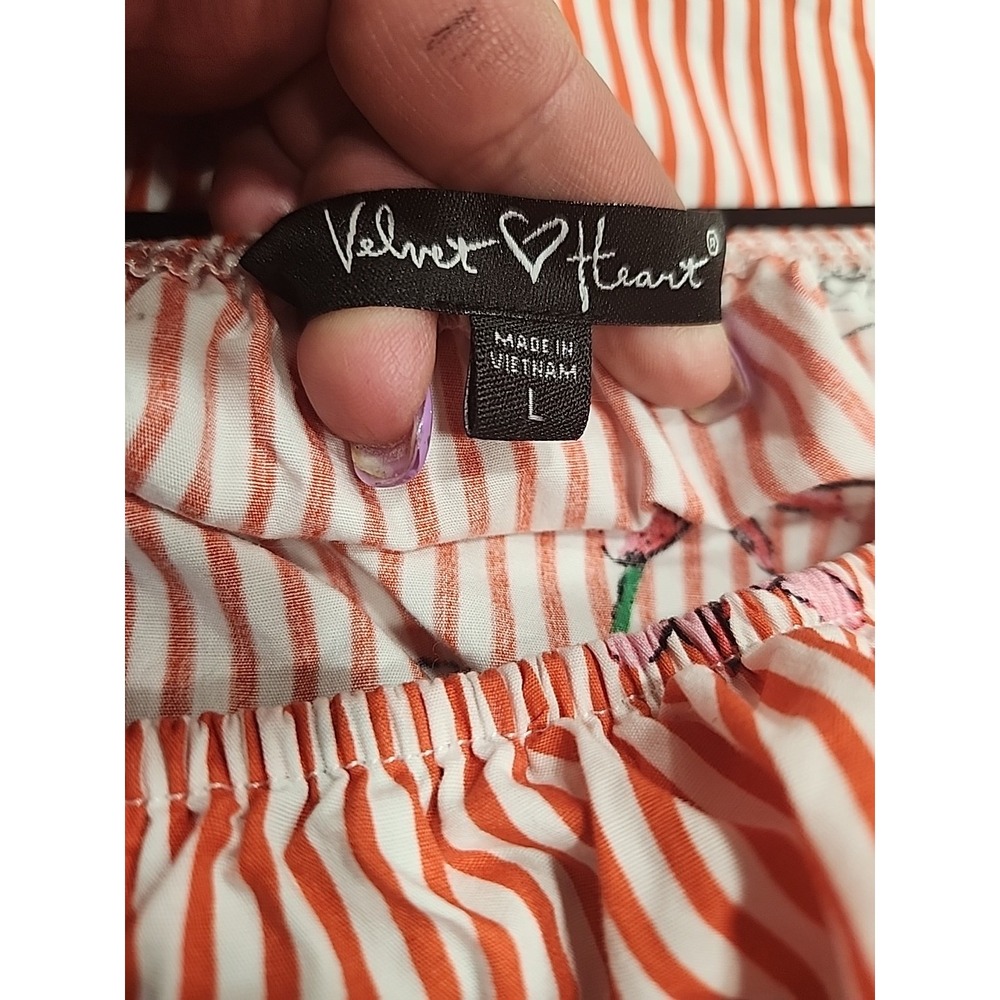 Velvet Heart Women's L‎ Off The Shoulder Dress Ruffle Red White Striped Floral - Picture 4 of 7